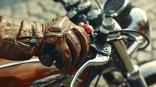 Video A close-up view of a person's hand gripping the handlebars of a motorcycle