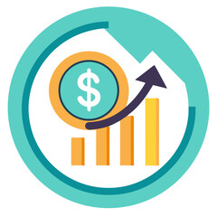 Return on investment icon coin with upward bar vector illustration 