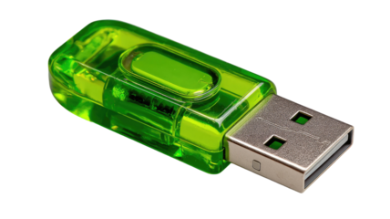 Portable USB flash drive for data storage and transfer on a white isolated background