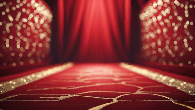 Blurred background of luxurious red room with carpet and curtain