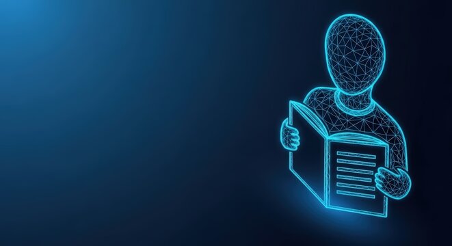 Abstract figure reading an open book