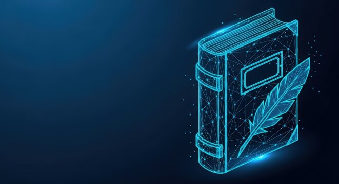 Digital book represented in abstract wireframe technology