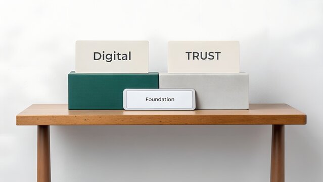 Digital Trust Foundation Concepts on Wooden Shelf