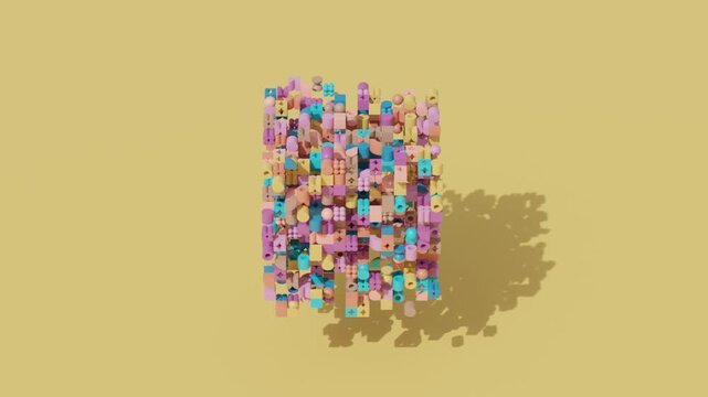 Seamless Looping Multicolor Geometric Shapes on a Yellow Background