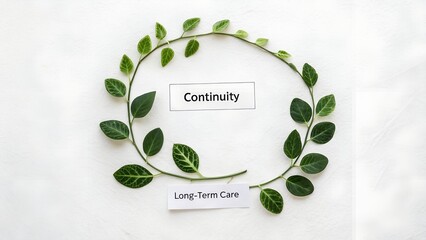 Circular Green Branch of Leaves Surrounding Continuity and Care Text