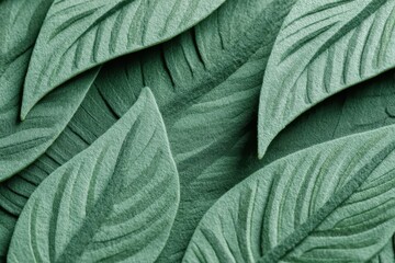 Fototapeta premium Closeup view of textured organic leaves showcasing intricate edges and borders in a harmonious green palette under natural light