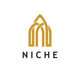 Niche arch icon for architecture building or interior furniture, vector emblem. Niche arch icon of door or window columns in line style for house construction company or castle and palace window frame
