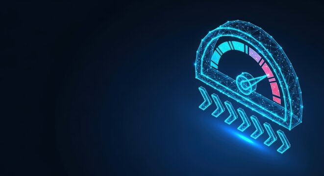 Digital speedometer gauge shows high speed performance with glowing lights