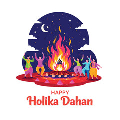 Joyful Holika Dahan Celebration with Bonfire and Festive People