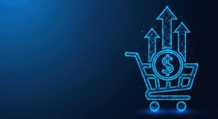 Fototapeta premium Shopping cart with upward arrows indicating financial growth