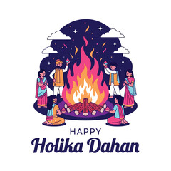 Joyful Holika Dahan Celebration with Bonfire and Festive People
