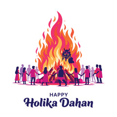 Joyful Holika Dahan Celebration with Bonfire and Festive People