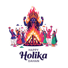 Joyful Holika Dahan Celebration with Bonfire and Festive People