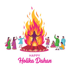 Joyful Holika Dahan Celebration with Bonfire and Festive People