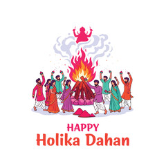 Joyful Holika Dahan Celebration with Bonfire and Festive People