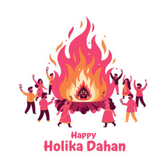 Joyful Holika Dahan Celebration with Bonfire and Festive People