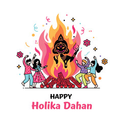 Joyful Holika Dahan Celebration with Bonfire and Festive People