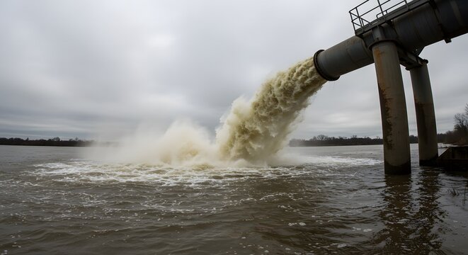 Effluent Water Discharge from Industrial Pipe into River