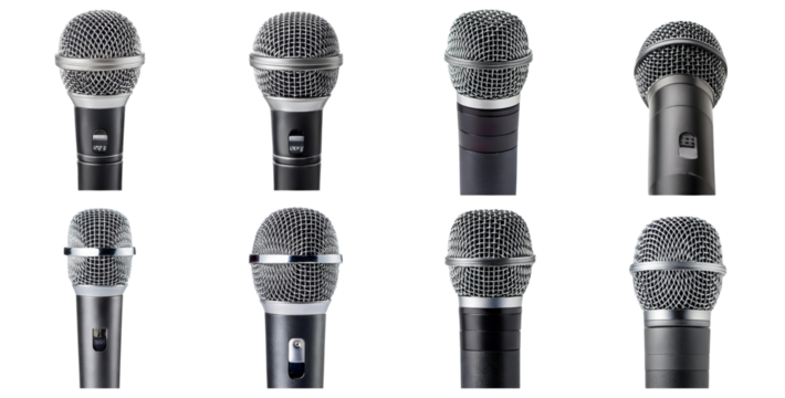 Collection of Various Microphones on Isolated Background, isolated on transparent background