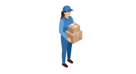 Delivery worker carrying packages in isometric style