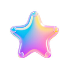 A Luminous Iridescent Star Shape With Tiny Spheres At Its Points Rendered In 3D Isolated On A Transparent Background