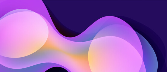Abstract fluid shapes blend, creating vibrant gradients. Purple, orange, pink hues dominate composition. Smooth transitions suggest movement, depth.