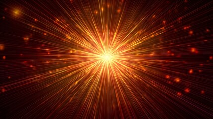 Fototapeta premium Intense burst of golden light radiates outward from a central point in a dark environment