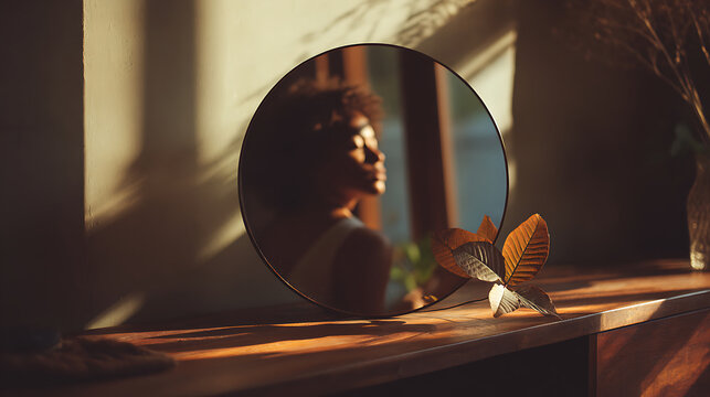 Reflection and Sunlight Capturing Inner Beauty and Serenity in a Mirror