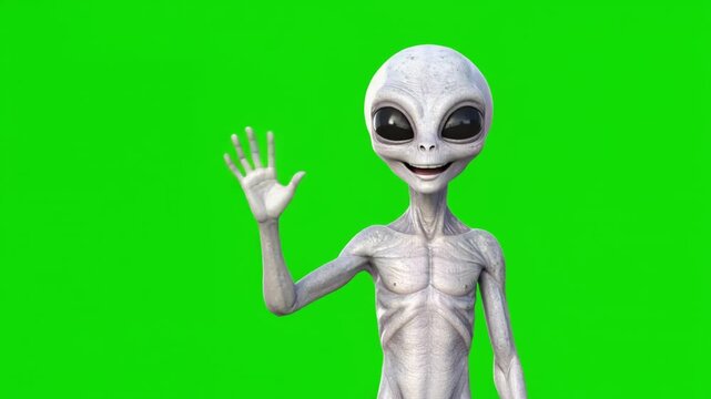 Alien waving on green screen