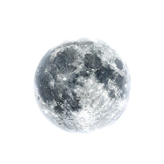 A beautiful and detailed full moon glowing brightly in the night sky isolated on a transparent or white background. PNG
