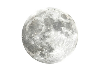 A beautiful and detailed full moon glowing brightly in the night sky isolated on a transparent or white background. PNG

