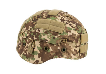 Military camouflage combat helmet cover isolated on a transparent or white background. PNG
