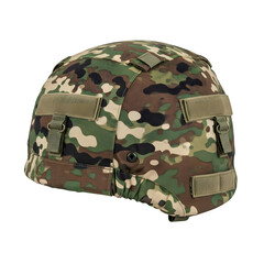 Military camouflage combat helmet cover isolated on a transparent or white background. PNG
