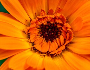 Close-up view of an orange flower's vibrant petals and center details