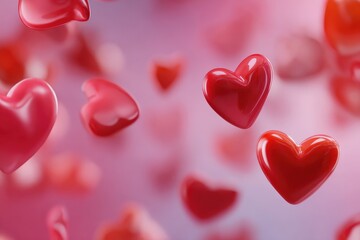 Celebrate love with an abstract Valentines day background banner featuring floating red hearts in a dreamy pink atmosphere ideal for romantic occasions