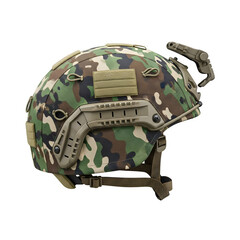 Military camouflage combat helmet cover isolated on a transparent or white background. PNG
