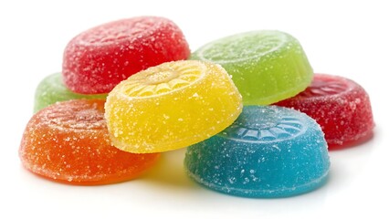 Close-up colorful jelly candies isolated on a white background.