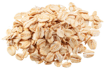 Rolled oat flakes isolated on white background. Macro shoot. File contains clopping paths.