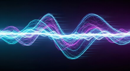 Abstract visualization of sound waves, with vibrant blue and purple colors, representing energy.