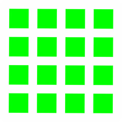 Modern abstract design with sixteen bright green squares in a perfect 4x4 grid on a white background, ideal for minimalist, geometric, and digital art concepts.  © Akmalmm 