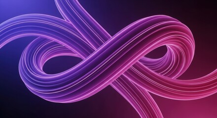 Vibrant purple and pink flowing light trails forming an abstract infinity shape on a dark background.