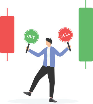 Time decision to invest in stock market, opportunity to buy or sell in cryptocurrency trading, foreign exchange concept.
