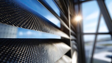 Modern Architectural Window Blinds with Natural Light Reflection and Urban Background