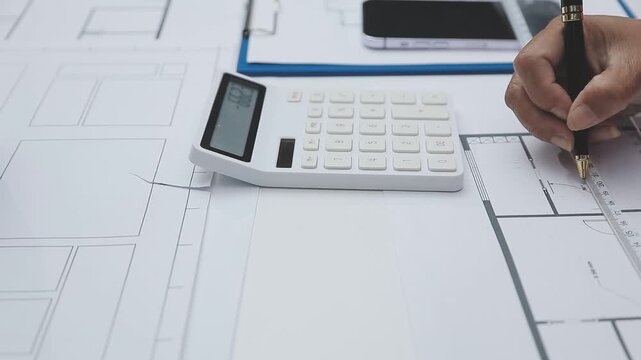 team of multiethnic architects working on construction plans in meeting room engineers discussing on project in office mature businessman and woman standing around table working on blueprint no logos