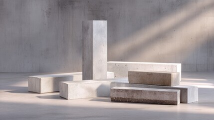 Abstract Composition of Geometric Concrete Shapes in Minimalistic Modern Interior Environment