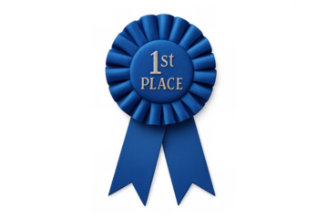First place award ribbon symbolizing victory, success, competition, and achievement, on a transparent background