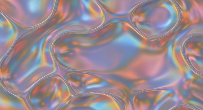 Abstract iridescent liquid surface with flowing waves and vibrant rainbow colors.
