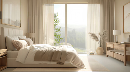 Fototapeta premium Minimalist Warm Bedroom Interior Design