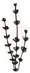 Minimalist Plant Illustration Cutout Paper. Wild forest herbs and flowers vintage textured chalk drawing sketch