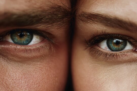 Closeup of captivating male and female eyes showcasing unique features and colors, reflecting emotion and connection in a realistic setting